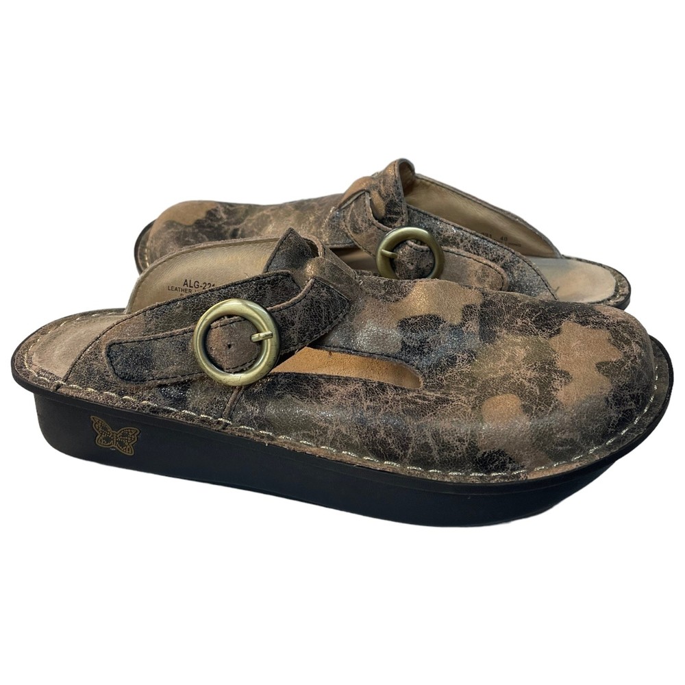 Alegria Brown Mules with Buckle Detail